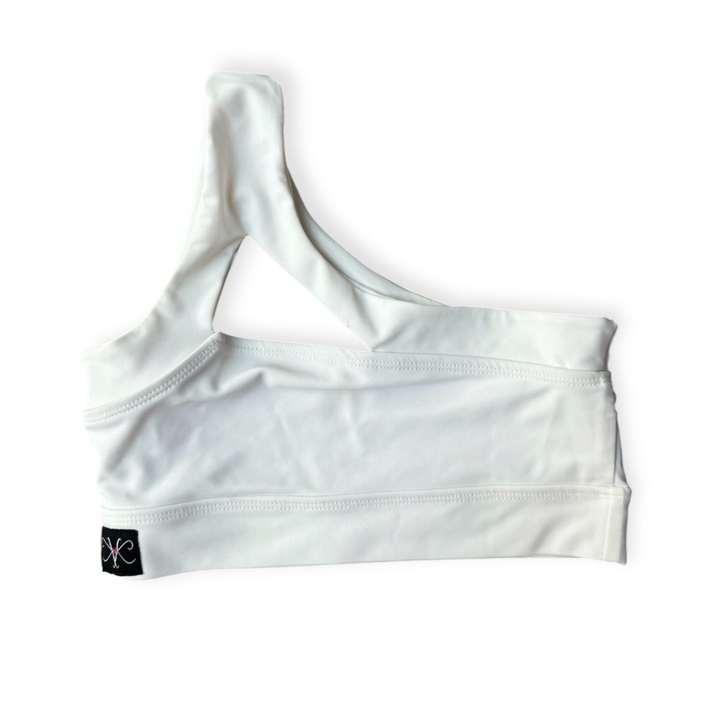 Kandi Kouture Girls White One Shoulder Cutout Dance Top Size CL 7/8